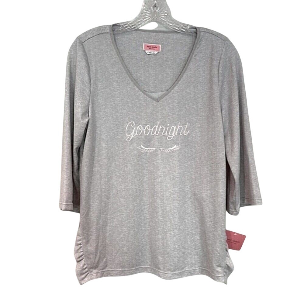 Kate Spade Sleep Top Women S Grey Goodnight Eyelash Embroidered Loungewear Cozy